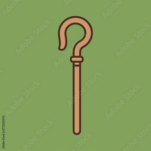 Shepherd's crook icon for biblical stories. A simple flat design of a religious staff. Christian symbol of faith and guidance