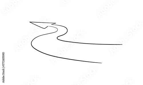 Arrow path, one continuous line drawing. Concept of long right way up in simple linear style. Road to the left outline. Growing wisdom in editable stroke. Doodle vector illustration