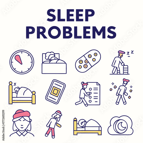 Sleep problems vector icons collection scalable illustration for health and wellness themes vector