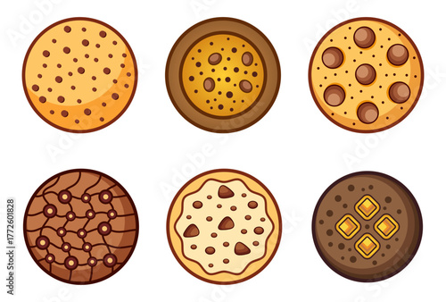 Vector illustration of isolated chocolate chip cookies set