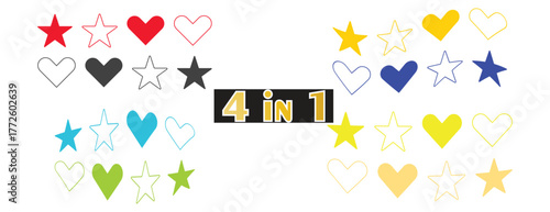 Large Collection of Star and Heart Icons in Multiple Bright Colors and Styles, Rating and Feedback Symbols