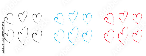 Hand Drawn Sketchy Heart Outlines in Various Colors, Creative Doodle Style Shape Elements