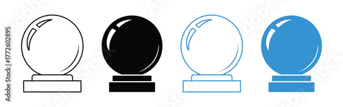 Thin line stroked color icon. Fortune teller magic crystal ball on wooden stand. Divination and foresight of future. Simple vector isolated on white background