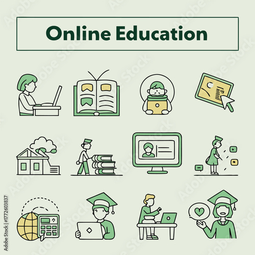 Online education thin line icons set for scalable vector graphics and eps vector