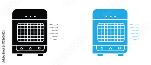 Ac cooling fan icon isolated, Cooler icon. Ac outdoor unit icon in black flat glyph, Flat style Ac cooling fan icon isolated. Simple electric cooler vector silhouette.
