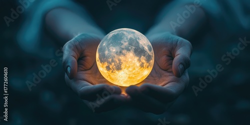 Two hands holding a glowing orb, with a dark background and a faint glow around the orb, suggesting a mystical or spiritual theme.