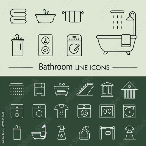 Collection of thin line icons for bathroom and laundry services vector eps illustration vector