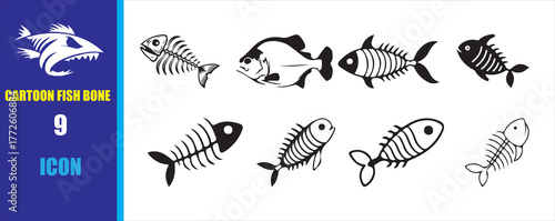 Cartoon fish bone icon. fish skeleton silhouette vector illustration eps 10