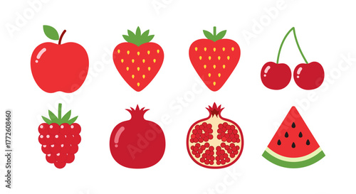Colorful fruit icons collection featuring strawberry, cherry, and watermelon