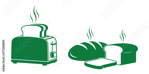 Modern silhouette illustration of a toaster with popping bread isolated on white background