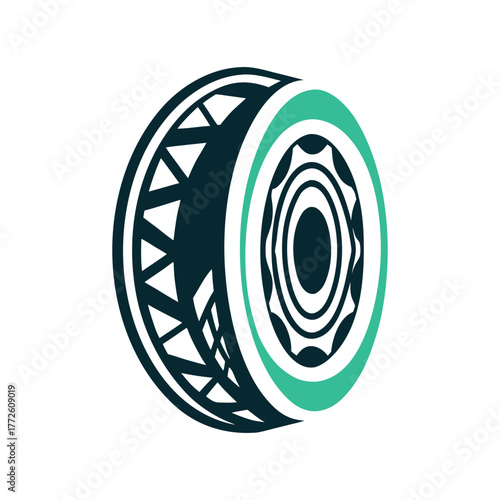 Abstract Shopping Cart Wheel Illustration A purple shopping cart rear wheel appears in profile