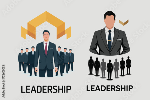 Successful business leadership team unity and individual leadership excellence demonstrating professional growth and achievement