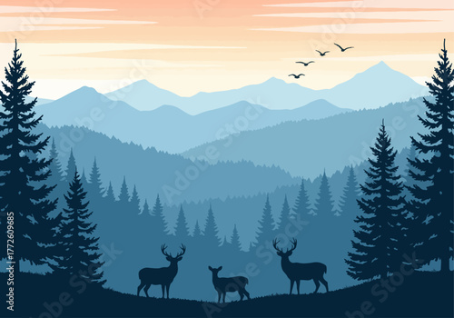 wildlife elk in forest nature landscape vector illustration 