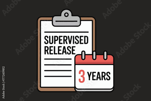 Supervised release document and calendar showing 3 years concept for legal justice and probation services