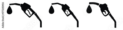Petrol or Diesel or Gasoline pump nozzle vector icons. Fuel pump logo. Gas Station icon set. Fuel, gas, charging station icons. Pump petrol symbols. Vector illustration.