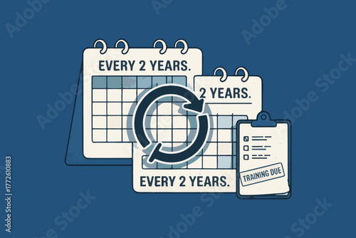 Visualizing a recurring event calendar icons with a cycle symbol indicating every two years occurrence