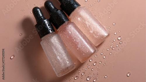 Sparkling droppers whisper hydration, evoking whispers of Lunar New Year renewal and Aphrodite's skincare rituals in misty allure