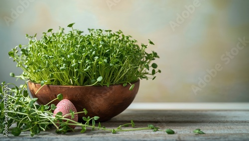 Freshly harvested garden cress (Lepidium sativum) in a bowl, fiber-dense choice
