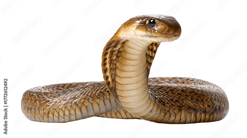 Fototapeta premium Majestic cobra snake displaying hood ready to strike terrifying reptile wildlife