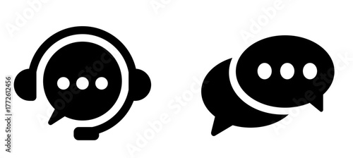 Customer support and online chat icon set vector, symbolizing call center, helpdesk, communication, and business services