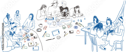 people sketching in hand drawn style in vector. Element for design advertisement mail posts poster print postcard banner decor backgrounds