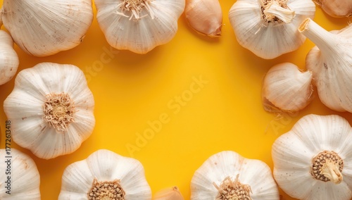 Fresh garlic on a vibrant background, healthful ingredient for culinary dishes