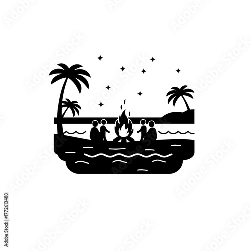 Beach bonfire scene