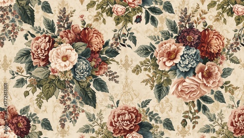 Floral Seamless Pattern with a Maximalist Vintage Modern 2D Design