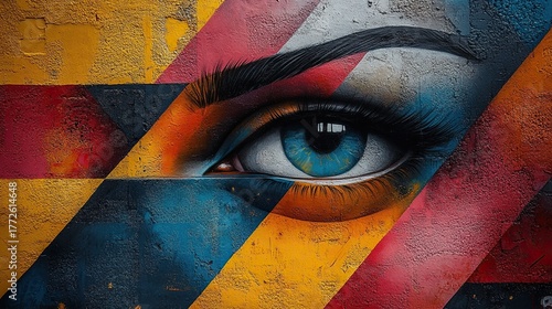 Vibrant Abstract Eye Mural on Urban Wall