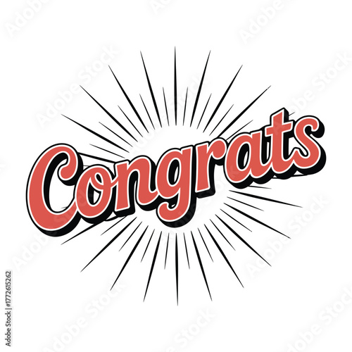 The word 'Congrats' is displayed in bold, stylized lettering with a radiating sunburst behind it.