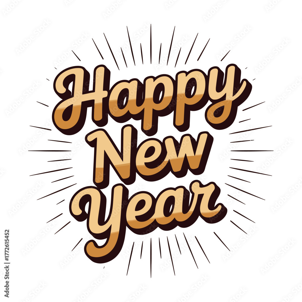 Fototapeta premium Happy New Year text with radiating lines design