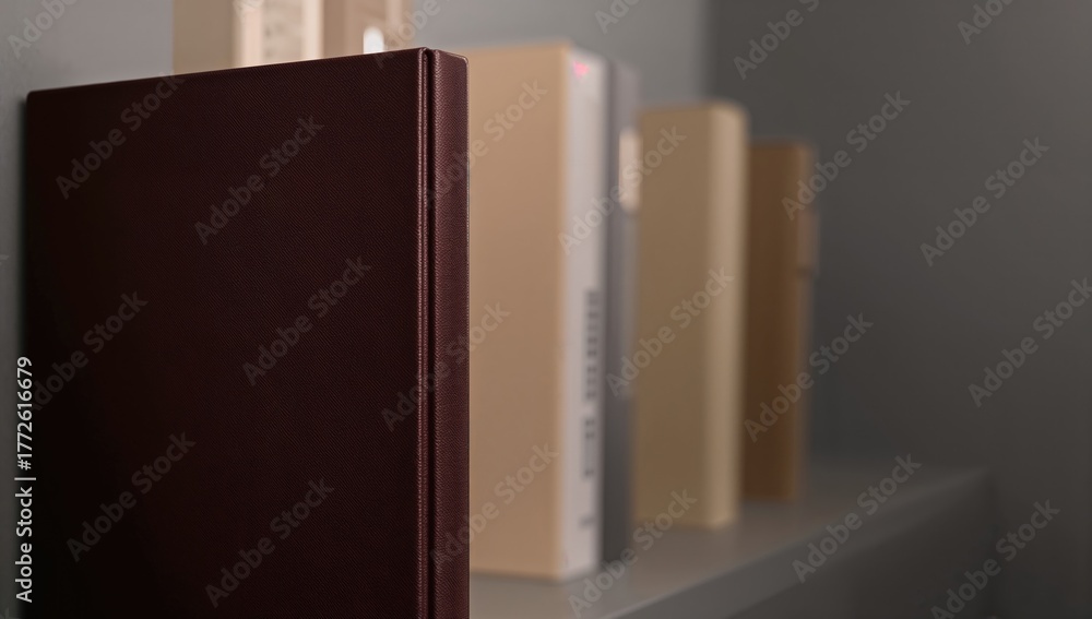 Fototapeta premium Book stacked on a shelf, suitable for educational layout,