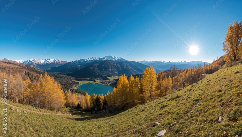 Fototapeta premium Bright and Cheerful Autumn Day in the Alps, Seasonal Change