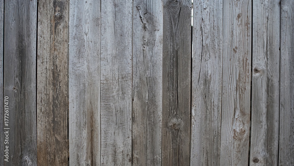 Naklejka premium Weathered wooden fence with rough textured paint and chipped slats
