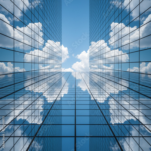 Sky and Clouds Reflected on Modern Glass Skyscrapers