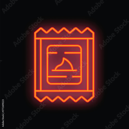 Glowing neon line wet wipes pack icon isolated on black background. Vector