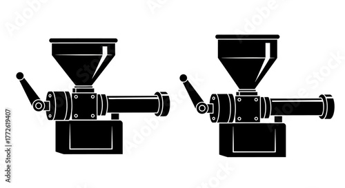 Detailed illustration of two vintage style manual coffee grinders shown side by side