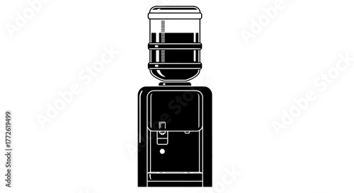 Simple black and white illustration of a modern water cooler dispenser