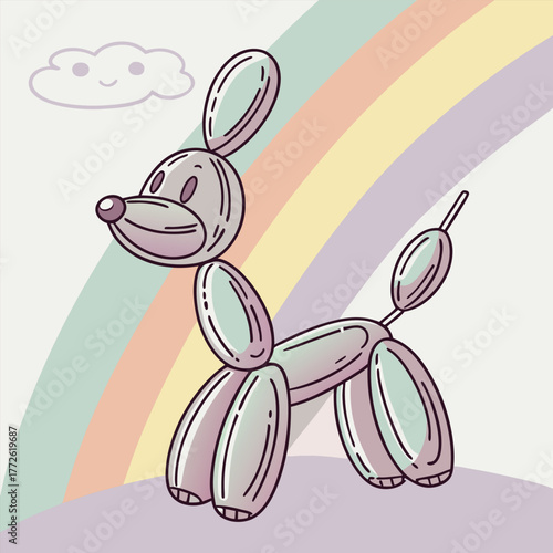 Whimsical balloon dog sculpture with a vibrant rainbow reflection perfect for playful and artistic graphic design projects