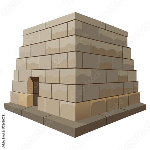 3D render of a stack of cardboard boxes forming a building block structure