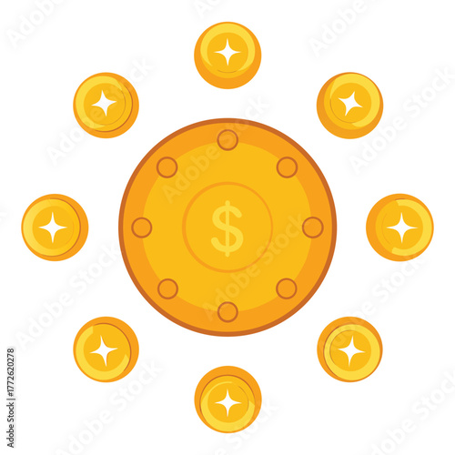 Colorful vector icon set of gold coin buttons for currency and finance web design