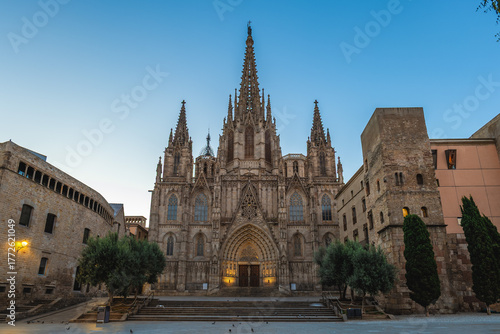 The Cathedral of the Holy Cross and Saint Eulalia, aka Barcelona Cathedral, in Barcelona, Catalonia, Spain