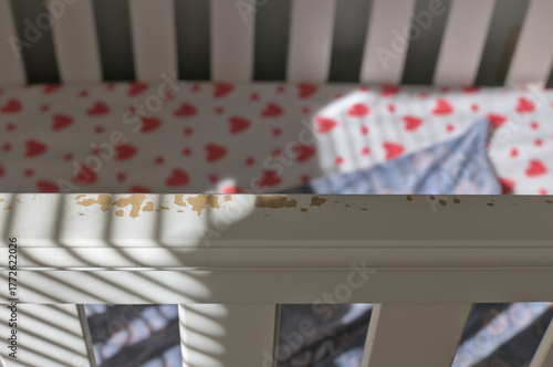 Baby Crib With Chewing Damage And Baby Biting Incidents.