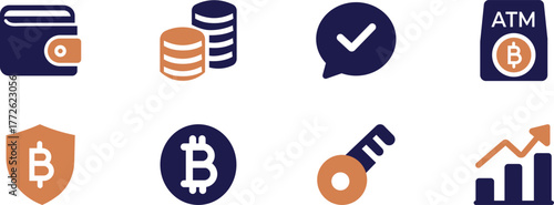 A modern cryptocurrency solid icon set designed in clean vector style. Perfect for blockchain, bitcoin, fintech, and trading projects.