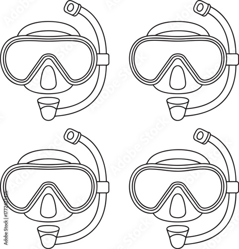 Set of Diving mask Outline vector illustration isolated On Transparent Background