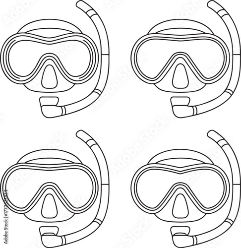 Set of Diving mask Outline vector illustration isolated On Transparent Background