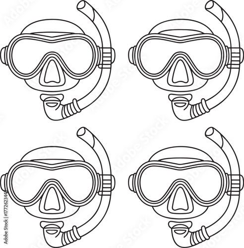 Set of Diving mask Outline vector illustration isolated On Transparent Background