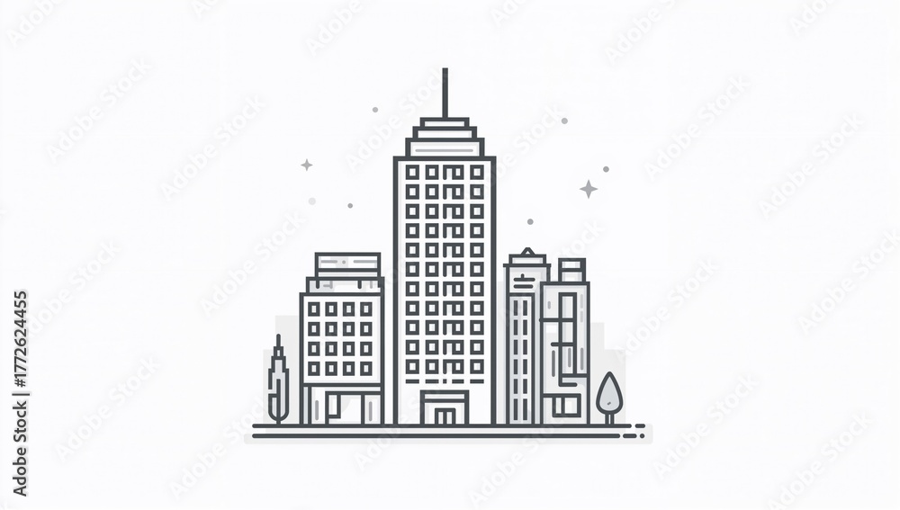 Fototapeta premium Flat icon collection featuring a building, ideal for urban design applications