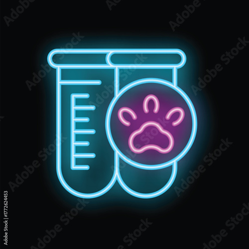 Glowing neon line veterinary clinic symbol icon isolated on black background. Paw print icon. Dog or cat paw print. Vector illustration