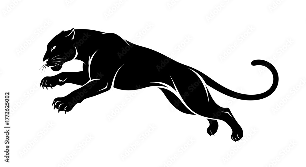 Obraz premium Illustration of a black panther isolated on white background, a powerful and agile predator